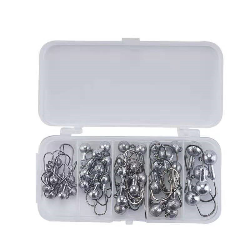 45pcs 漁具盒裝路亞鉛頭鈎原色鉛頭鈎下沈魚鈎套裝