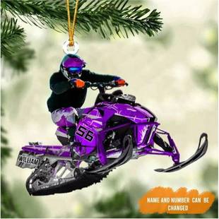 Personalized Snowmobile Rider Jumping in the Snow Christmas Tree Decoration Pendant Car Interior Rearview Mirror Hanging Ornament