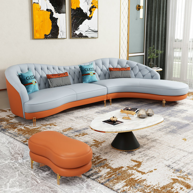 Modern Leather Simple Sofa Customer Living Room Small Apartment Double Three-person Combination Light Luxury Fabric Sofa