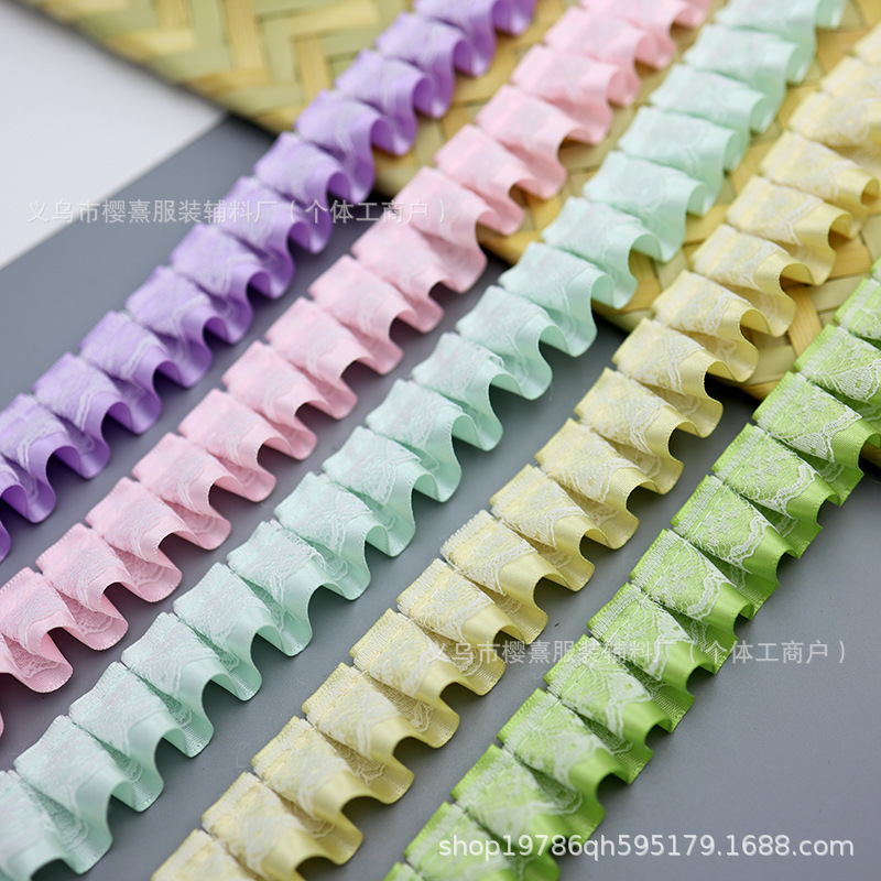 스팟 2.5cm 컬러 폴리 에스터 더블 레이어 레이스 주름 장난감 의류 diy 수제 장식 액세서리 레이스 액세서리