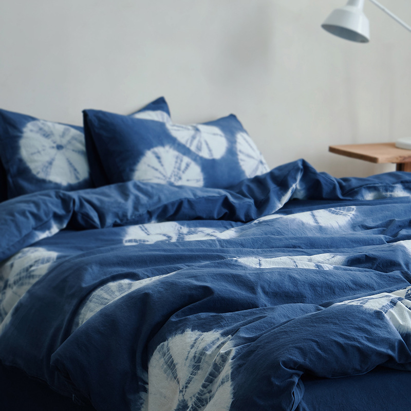 Chinesisches Baumwoll Bettwäscheset Mit Blauem Karomuster_voghion.com