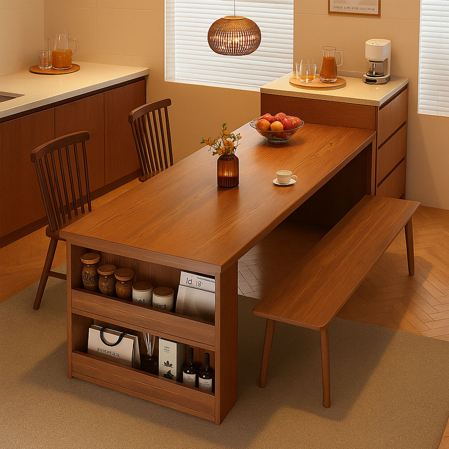 Island Dining Table for Home Living Room, Small Apartment Dining Table, Minimalist Style, Adjustable, Extendable, Storage, Multifunctional Bar Table