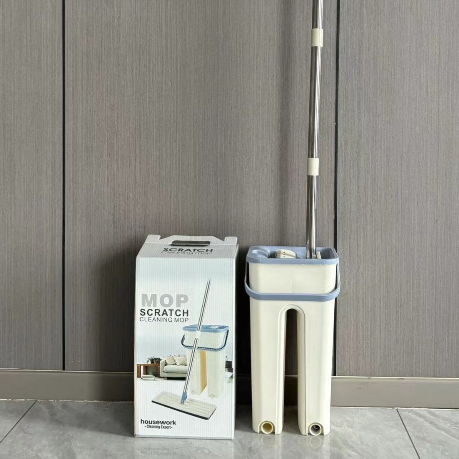 Mopo conveniente de doble uso seco y húmedo con cubierta de barril, trapeador de suelo perezoso, artefacto de trapeador plano sin lavado a mano, trapeador giratorio doméstico