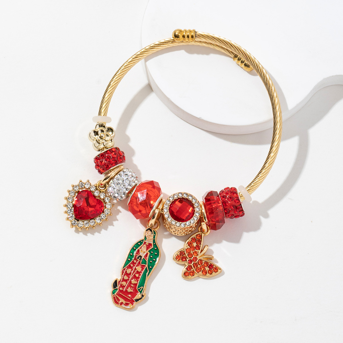 Religious Jesus Virgin Heart Crystal Tree Of Life Butterfly Bangle_voghion.com