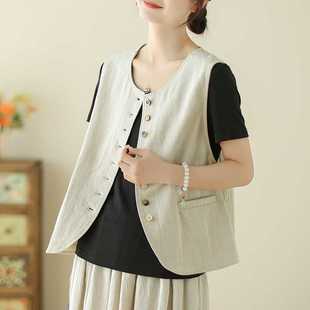 Actual Shot of 2025 Spring and Summer New Style Vest for Women, Casual Sleeveless Vest, Vest, Buttoned Retro Jacket, Versatile Top for Women