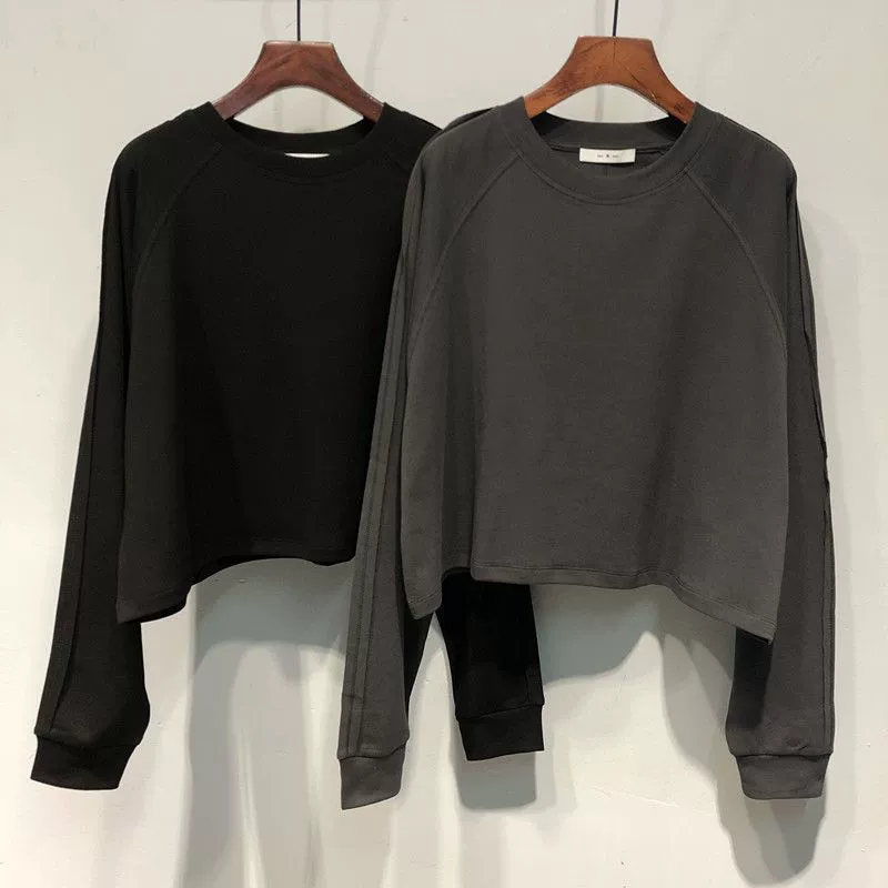 Футболка (T-shirt) Tide короткая хлопковая с длинным рукавом, оверсайз, базовая