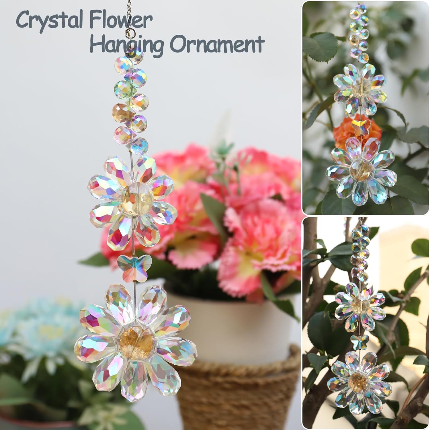 100g Weight Suncatcher, Wind Chime Home Textiles & Decor Type pendant Classification 1 Piece Quantity Home, Outdoor Occasion Artificial Crystal Material Flower Pattern Elegant, Shiny Style Elegant Shiny Flower Artificial Crystal Suncatcher Wind Chime Wall Art 4