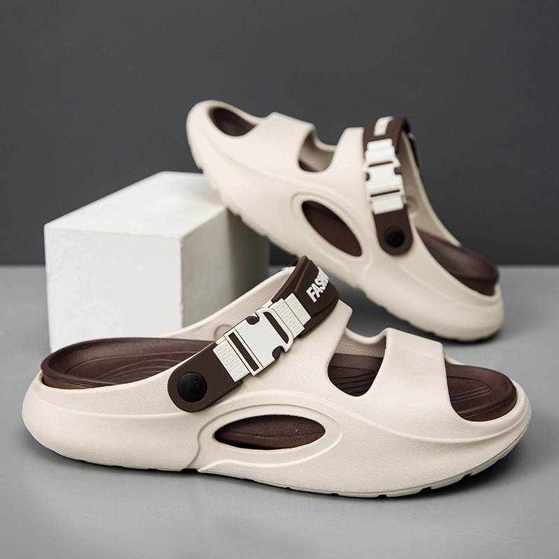 Pantuflas de dos colores para hombres en verano, antideslizante, pisando mierda, chanclas de suela gruesa, sandalias de playa de doble uso para conducción al aire libre