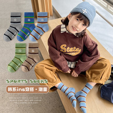 儿童袜子春秋韩系条纹笑脸男女童中筒袜中大童潮流百搭学生袜批发