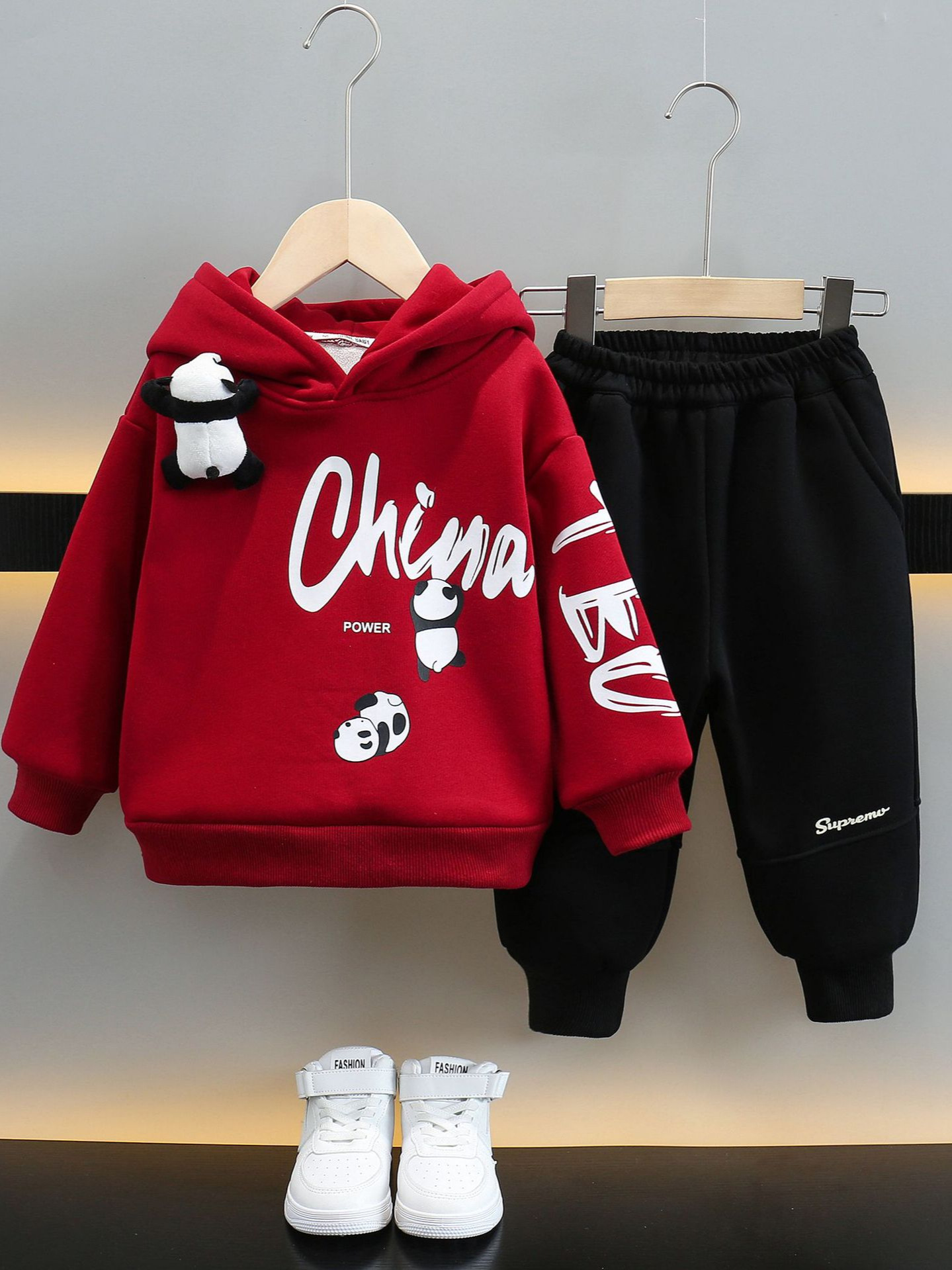6749 Traje de suéter con capucha para niños 2025 nueva ropa de primavera y otoño para niños otoño e invierno más terciopelo bebé hermoso traje de dos piezas