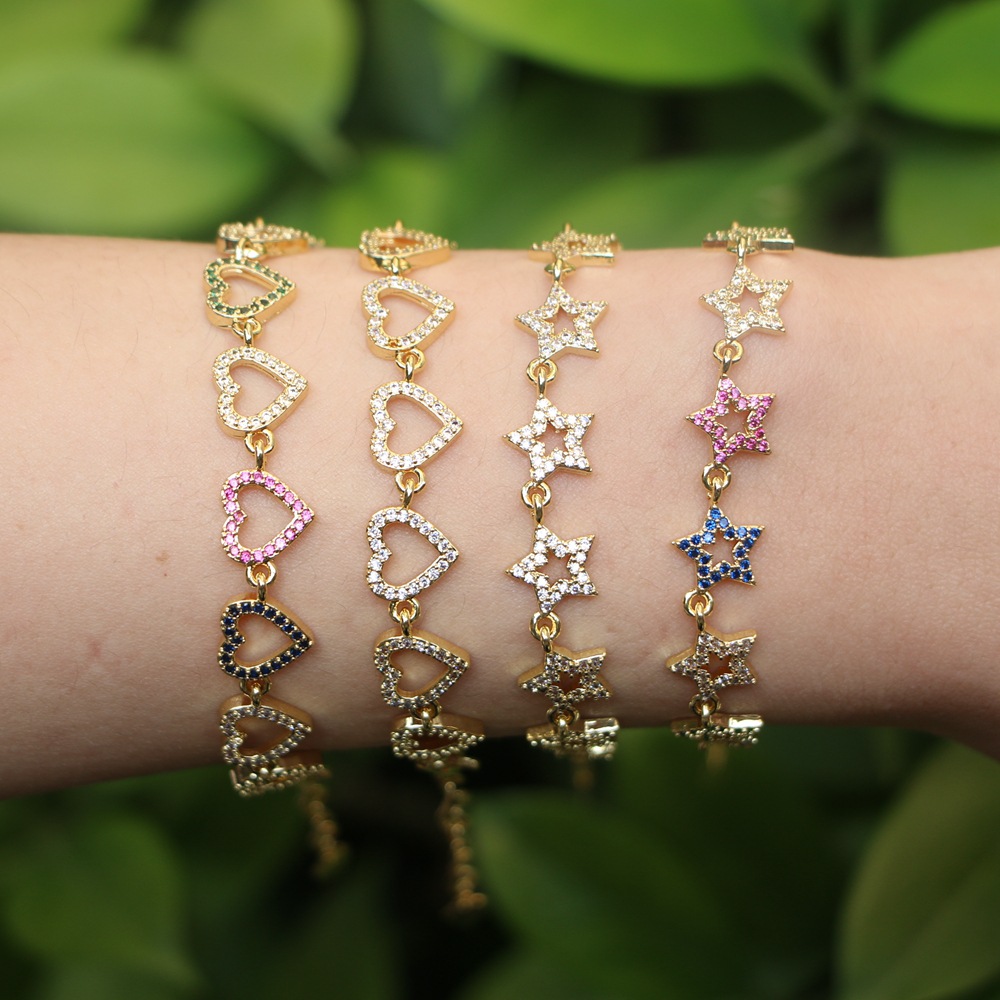 European and American copper micro-inlaid zircon heart-shaped five-pointed star bracelet