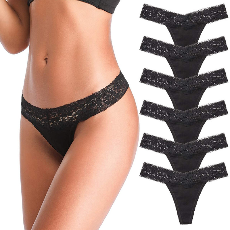 Sexy Lace Thong Women's Large Size Sexy Women's Briefs European Size Girl T-Pants Pure Cotton Underwear Low Waist