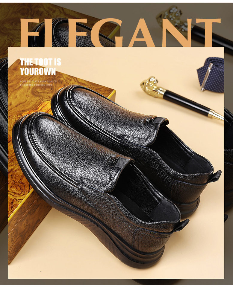 Giày da nam lười da bò thật đế mềm chống trượt, giày công sở đi làm — YL9519 Đen chi tiết 4