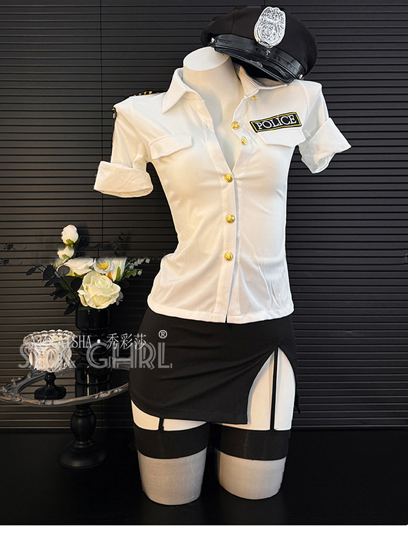 Stewardess Role-Play Lingerie Set with Pencil Skirt and Thong, One Size — detail image 13