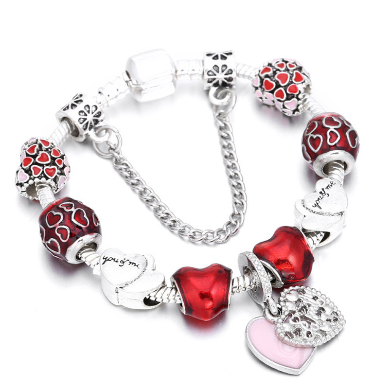 European charm couple bracelet alloy silver plated red high heels beaded bracelet ladies jewelry in stock wholesale