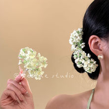 超仙绿氛围感绿色花朵U型发簪女新中式汉服旗袍发钗气质绝美发饰