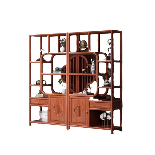 New Chinese style plum blossom rack tea display cabinet rack rubber wood Duobao Pavilion bookshelf office partition