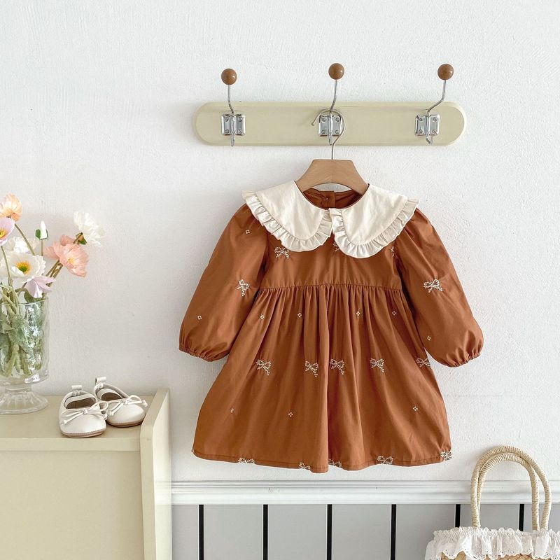 女の子ドレス秋韓国風ラペルレトロ刺繍ベビー女の子プリンセス春と秋の子供服スカート|undefined