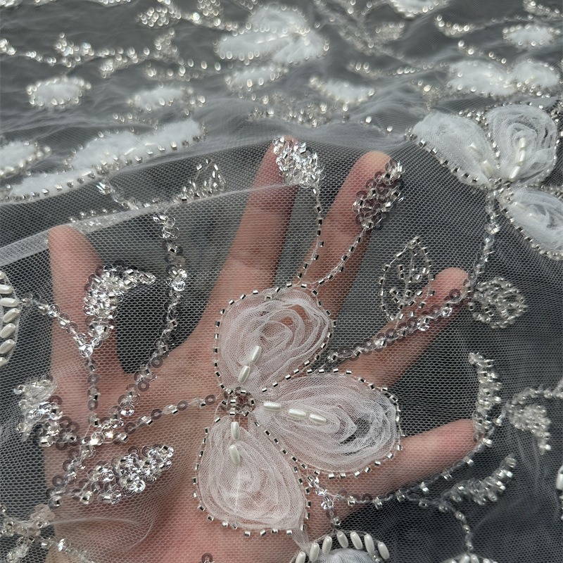Diseño de alta moda vestido de boda vestido de bordado de sequilla tela de encaje