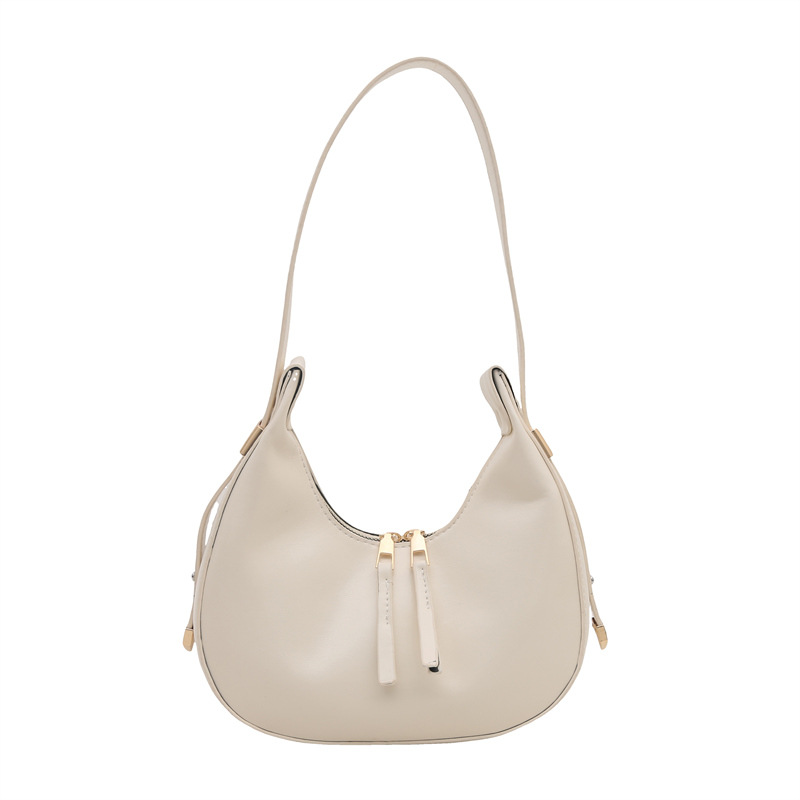 Bolsa de hombro de mujer brillante, doble cremallera, bolso de brazo, bolso de media luna, bolso de tendencia, bolso de nicho, bolso de mano.