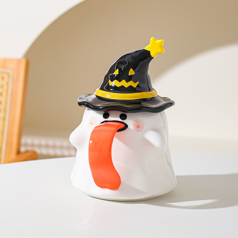 Taza fantasma extraña con tapa de marca taza de cerámica regalo de Halloween taza de café de oficina de alto valor