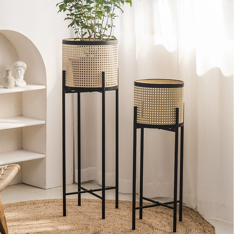 Балконная цветочная стойка, напольный кронштейн для восхождения, цветочная корзина для гостиной, железная стойка для хранения из ротанга, бамбуковая полка для цветочного горшка с суккулентами