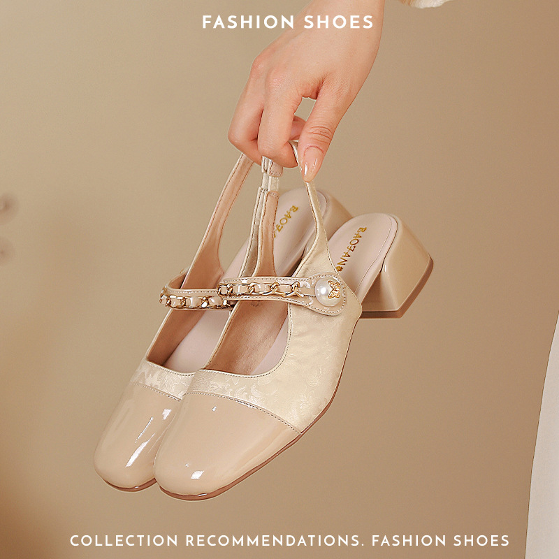 Summer retro slippers low-cut square toe