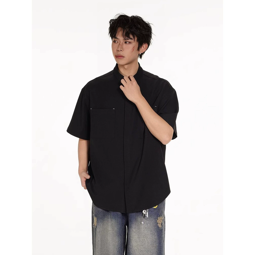 Летняя рубашка для отдыха, с коротким рукавом, Oversize, китайский стиль