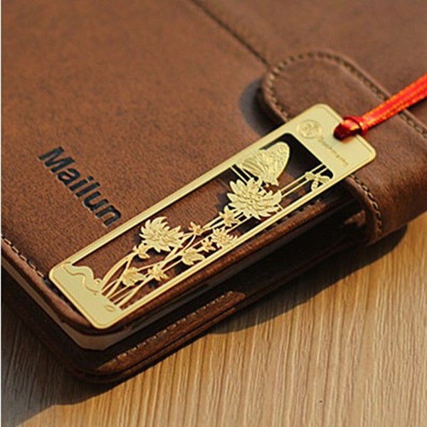 Marcadores metálicos simples clásicos chinos de latón creativos pequeños marcadores de flores de ciruela, bambú y crisantemo carpeta de libros recuerdos creativos