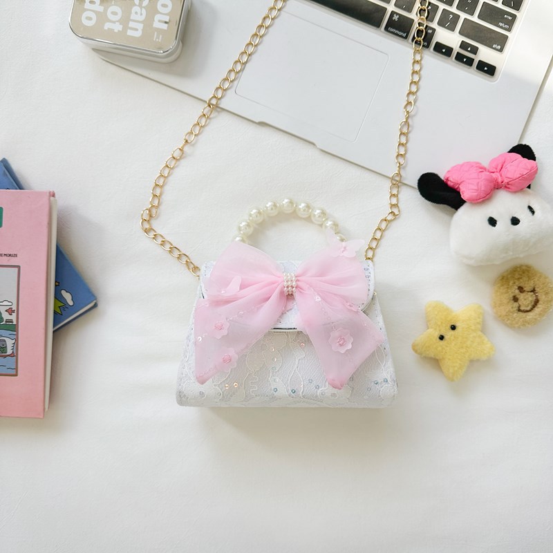 Bonito pequeño viento de la princesa viento bolso de perlas bolso de mano bolso de hombro para niños arco