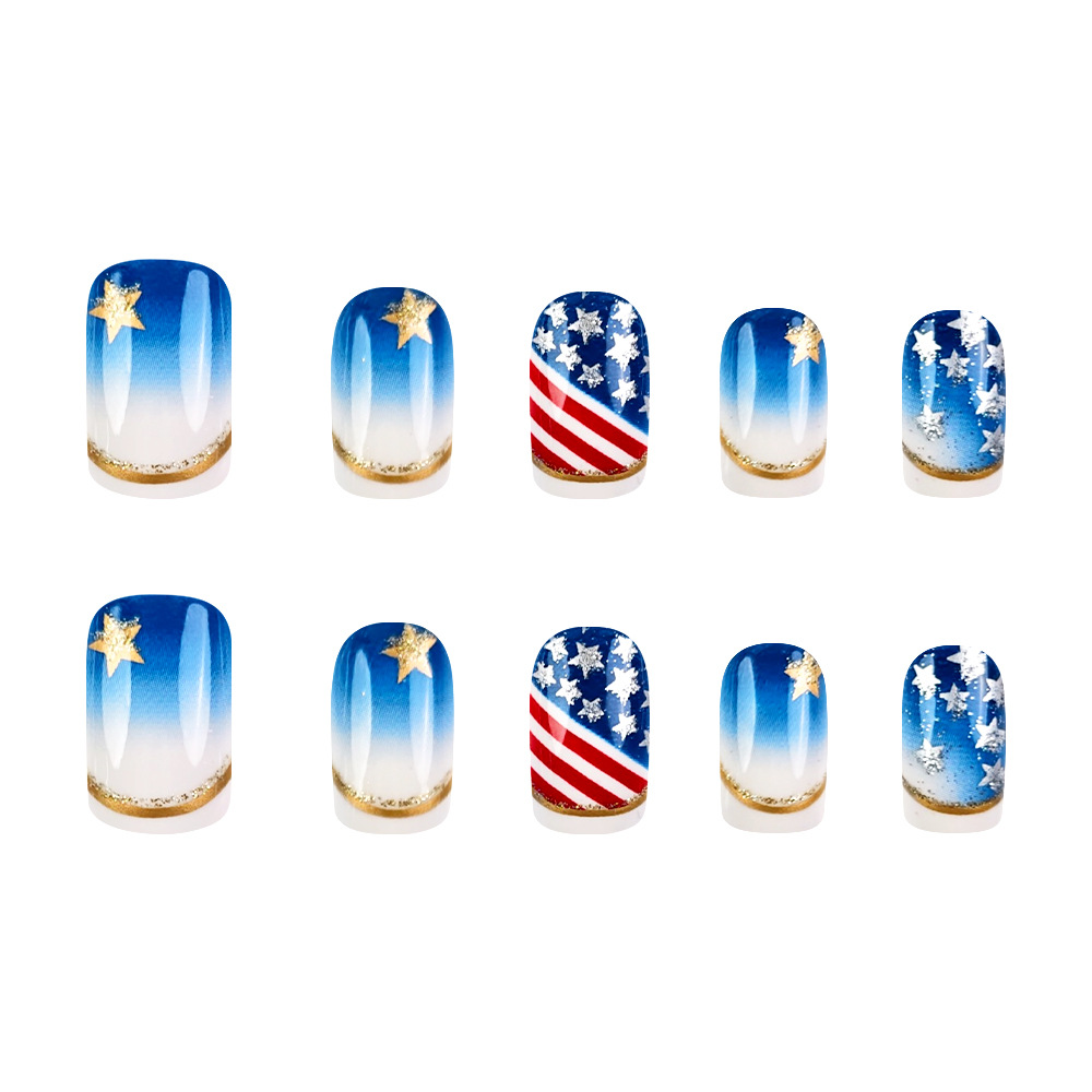 Día de la Independencia de Europa y los Estados Unidos, Phnom Penh, estilo francés, una atmósfera festiva, 24 piezas de uñas falsas, lote mixto.