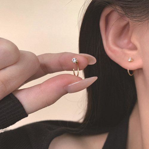 Korean new simple and exquisite zircon ear hook earrings for women, versatile for daily use, no need to remove earrings for sleeping, earrings wholesale