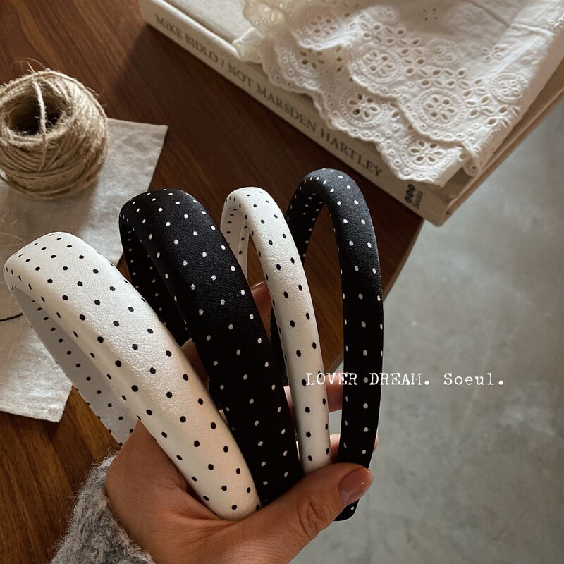 Black and White Wide-Brimmed Headband with Polka Dots for Women, Korean New Style, Retro Hair Accessory for Washing Face