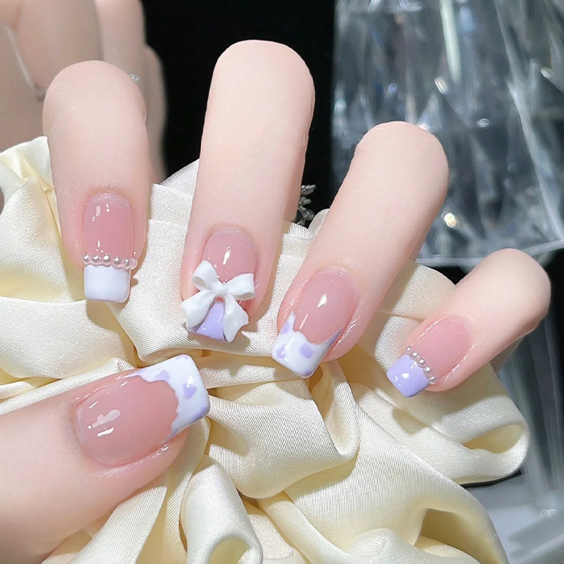 Gentle Style Wearable Nails Spring and Summer Nail Patches Simple Manicure Patches Bow Fake Nails Manicure Patches Finished Nails