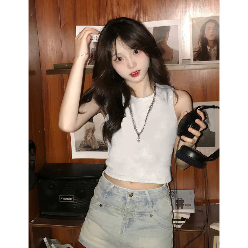 2025 New Summer Style Belly Button Exposed Short Vest for Women Sleeveless Sexy Hot Girl Vest Slimming Look Bottoming Shirt