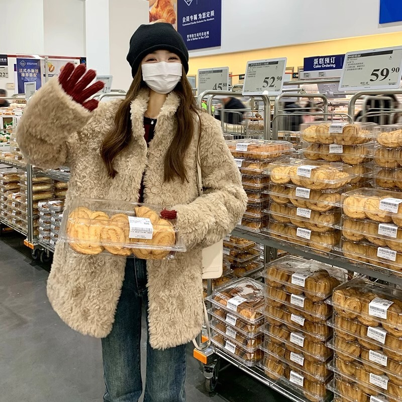 Imitation Leather Eco-friendly Teddy Fur Coat Women's Vertical Collar Thickened Korean Women's Mid-length Lamb Fur Coat