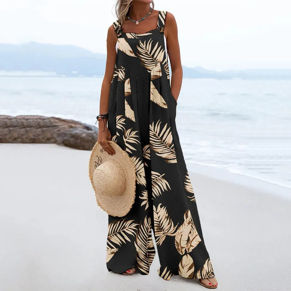 2022 verano nuevo deseo Amazon Europa y América impreso sin mangas suelta casual Sling jumpsuit Pantalones anchos para las mujeres