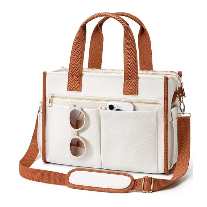 New Canvas Satchel Briefcase Women's Business Work Commuter Bag Shoulder Crossbody Tote Bag Pure Color Student School Bag