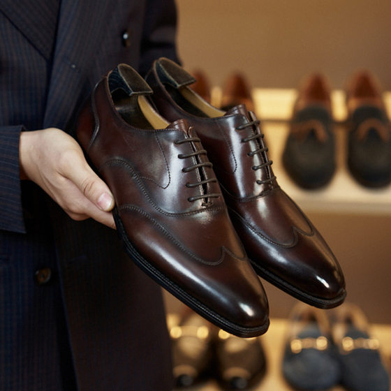 New Style Square Head Business Genuine Leather Men's Shoes Calfskin Lace-Up Three-Joint British Wedding Shoes Goodyear Handmade Oxford Shoes