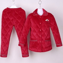 2025新款睡衣冬季绣花加厚三层法兰绒夹棉珊瑚绒家居服套装可外穿