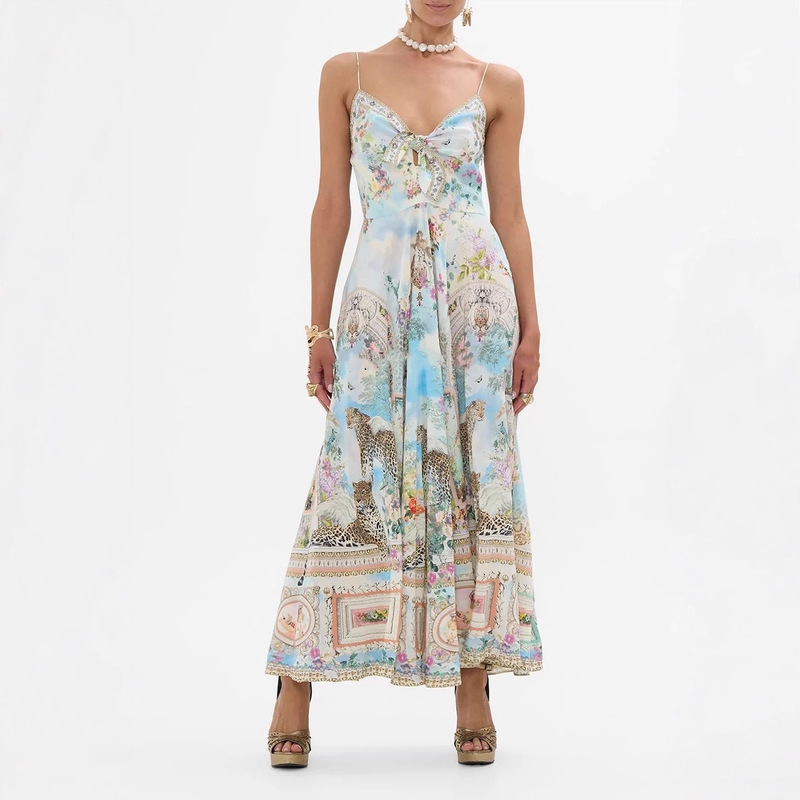 25 Summer Australian Trendy Brand Cml Retro Oil Painting Print Sexy Strapless Fairy-Like Flowing Vacation Long Dress