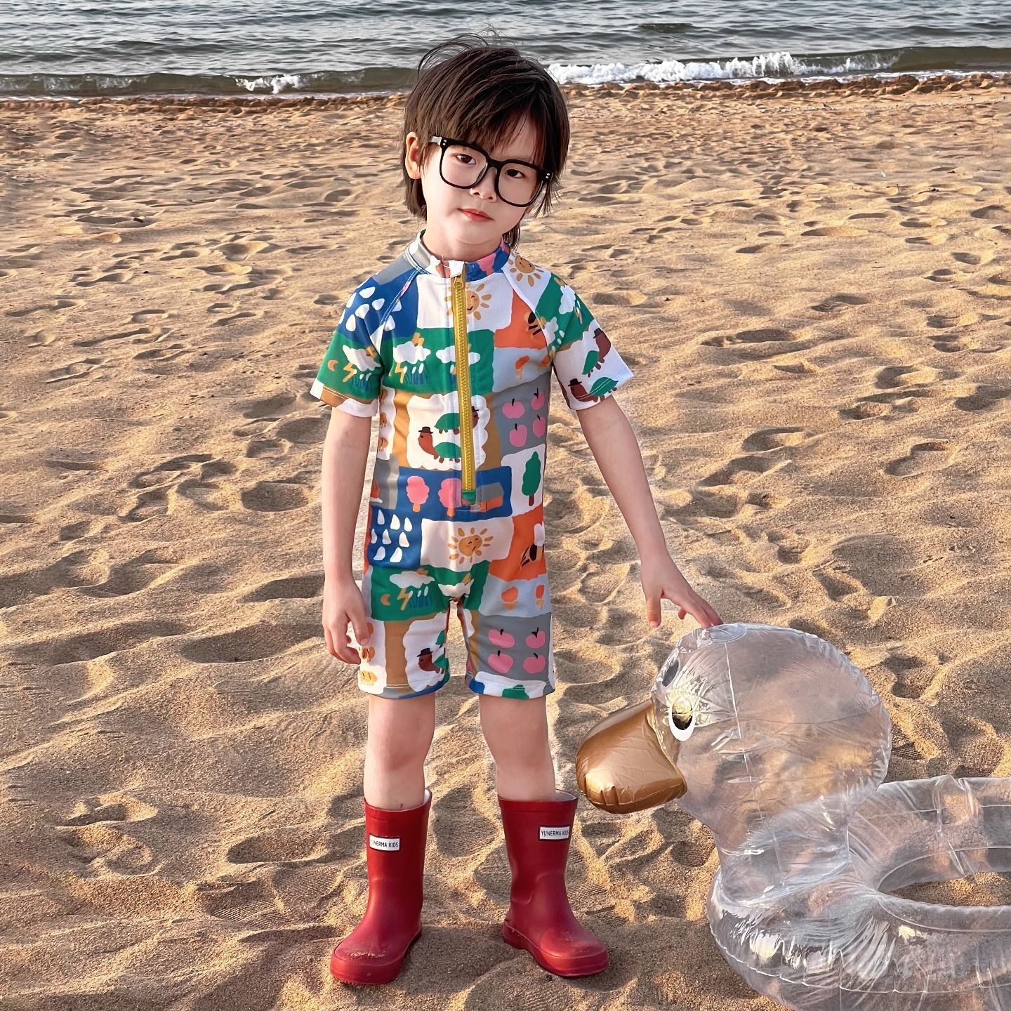 Boys' Swimsuit Summer 2026 New Style Baby Boy One-Piece Swimsuit Thin Children's Cute Cartoon Beach Swimsuit