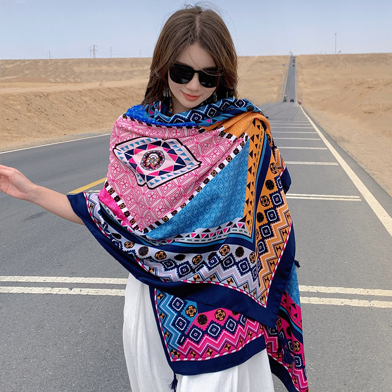 Casual, Elegant Style Women's Casual Elegant Argyle Cotton And Linen Shawl