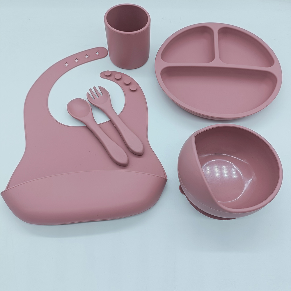 90克锁边围兜+直筒杯+圆形餐盘+蜗牛碗7喂养套装