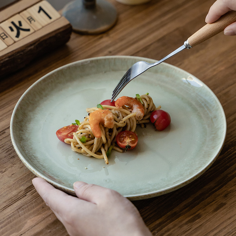Plato de cerámica estilo retro, plato de cerámica al por mayor, plato redondo, plato casero, platos de espaguetis, platos de platos de platos japoneses