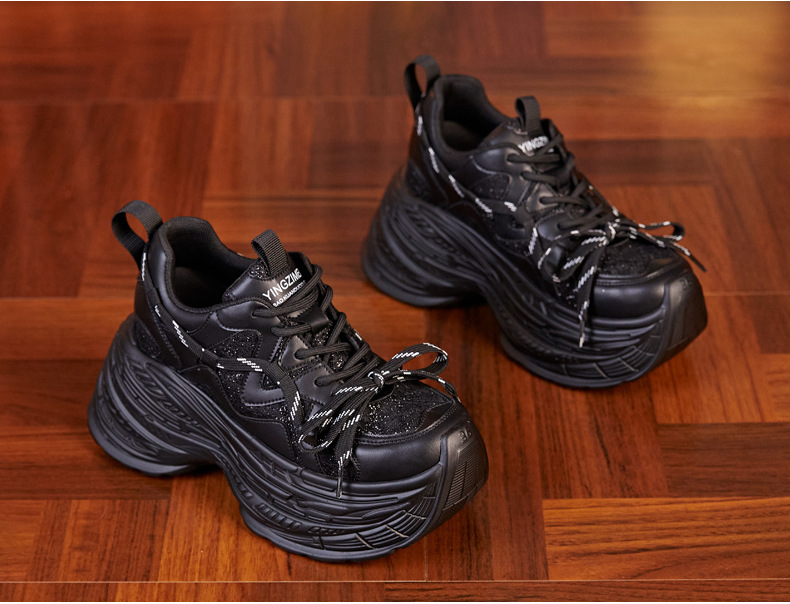 Giày sneaker nữ đế dày độn cao bên trong, phong cách thể thao thường ngày — Màu be chi tiết 6