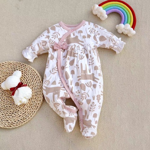 Cross-border 2024 Fang Ying Spring and Autumn new baby foot-covering jumpsuit long-sleeved * cotton one-piece crawling suit 3-12
