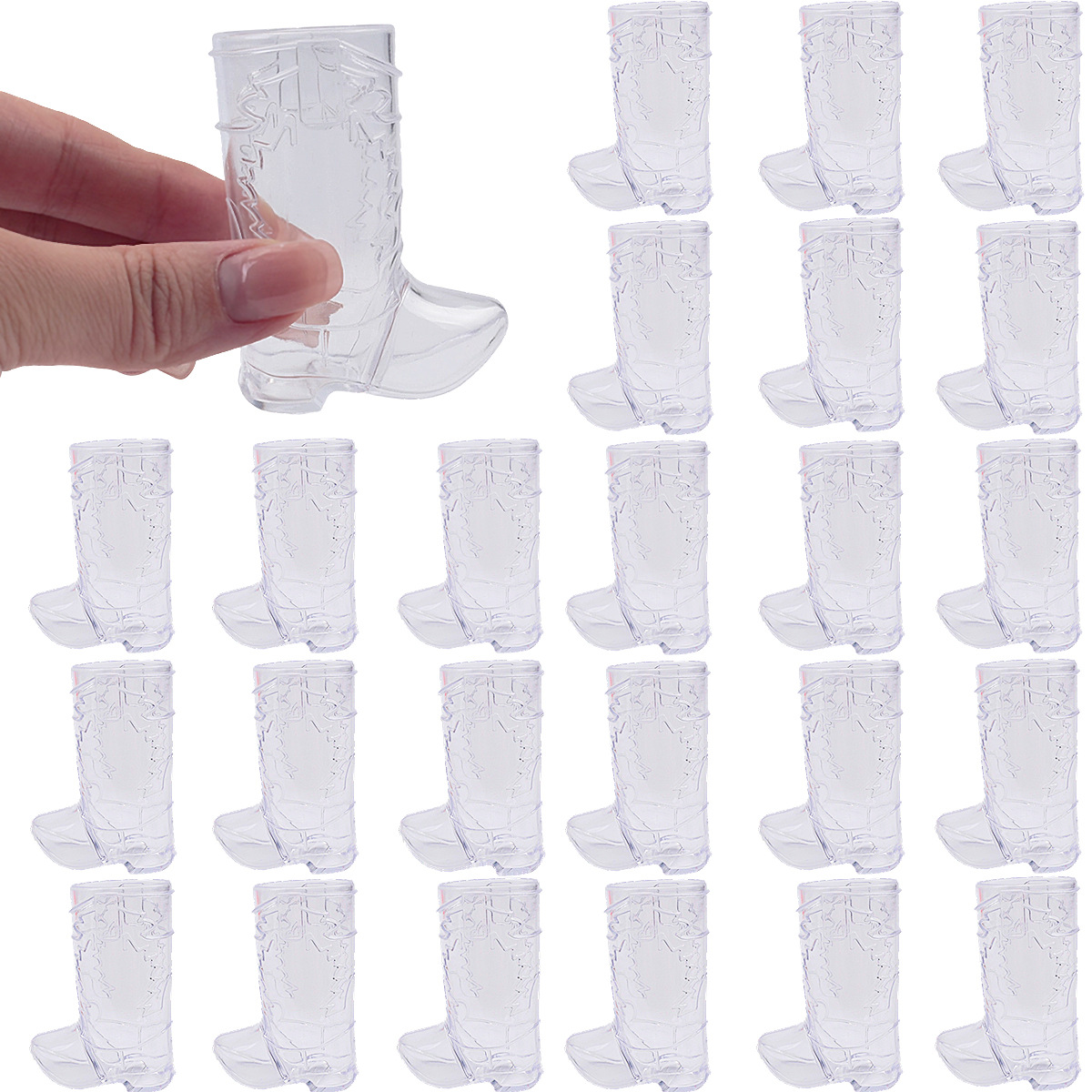 Botas de vaquero Copas de vino de plástico Bebidas de fiesta temáticas de vaquero occidental Copas de vino transparentes Suministros de despedida de soltero