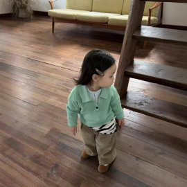 韩版女童套装2025冬季新款洋气时髦纯色毛衣条纹衬衫休闲灯芯绒裤