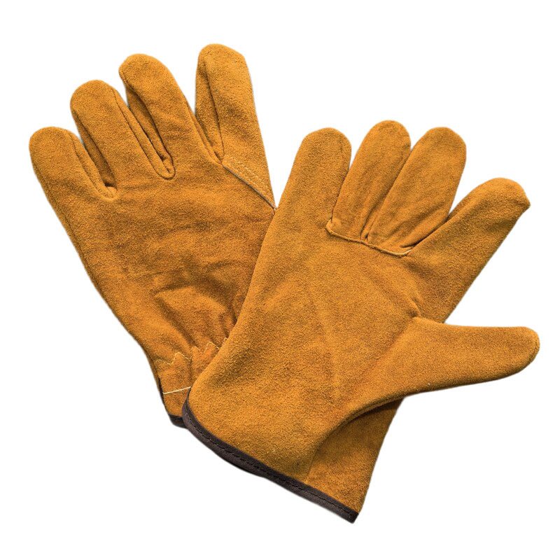 外贸货源厂家直销供应10英寸横指无衬里本色黄色二层牛皮司机手套